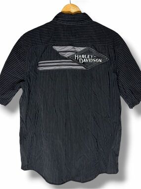 Harley Davidson Mechanic Shirt Men's Size Large Black Pinstripes